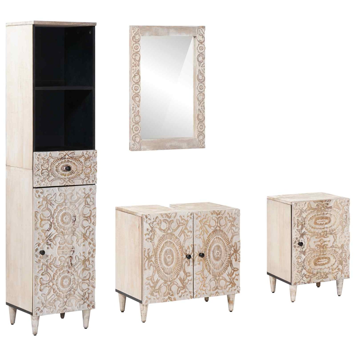 Badkamermeubelset met lade 4 pcs Wit Massief Mango Hout is nu te koop bij PeponiXL, paradijselijk wonen!