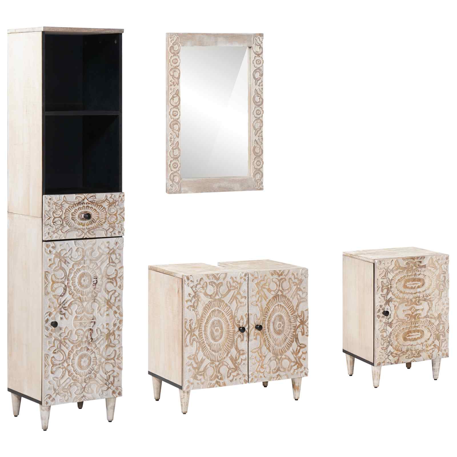 Badkamermeubelset met lade 4 pcs Wit Massief Mango Hout is nu te koop bij PeponiXL, paradijselijk wonen!