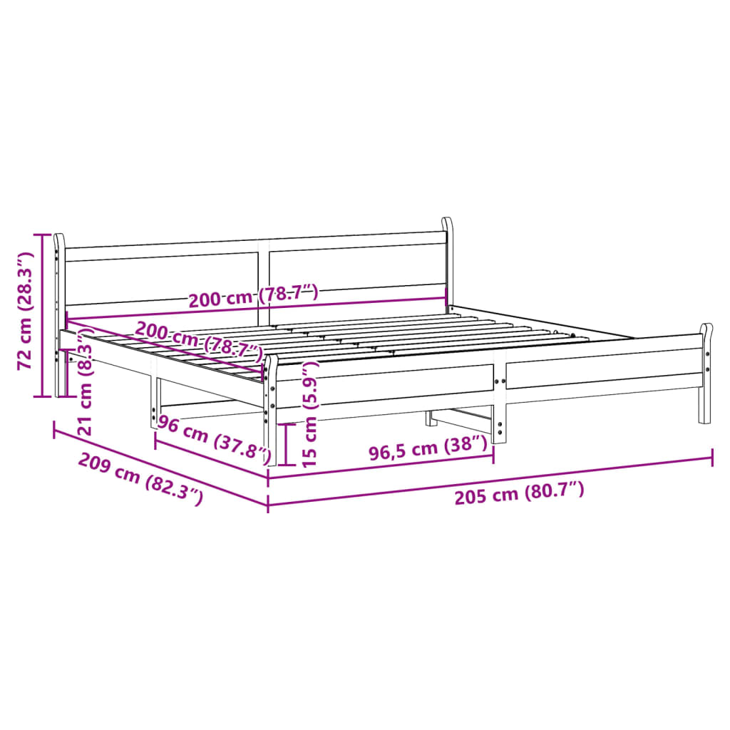 Bedframe zonder matras massief grenenhout wasbruin 200x200 cm is nu te koop bij PeponiXL, paradijselijk wonen!