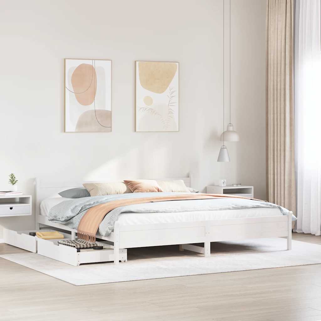Bedframe zonder matras massief grenenhout wit 200x200 cm is nu te koop bij PeponiXL, paradijselijk wonen!