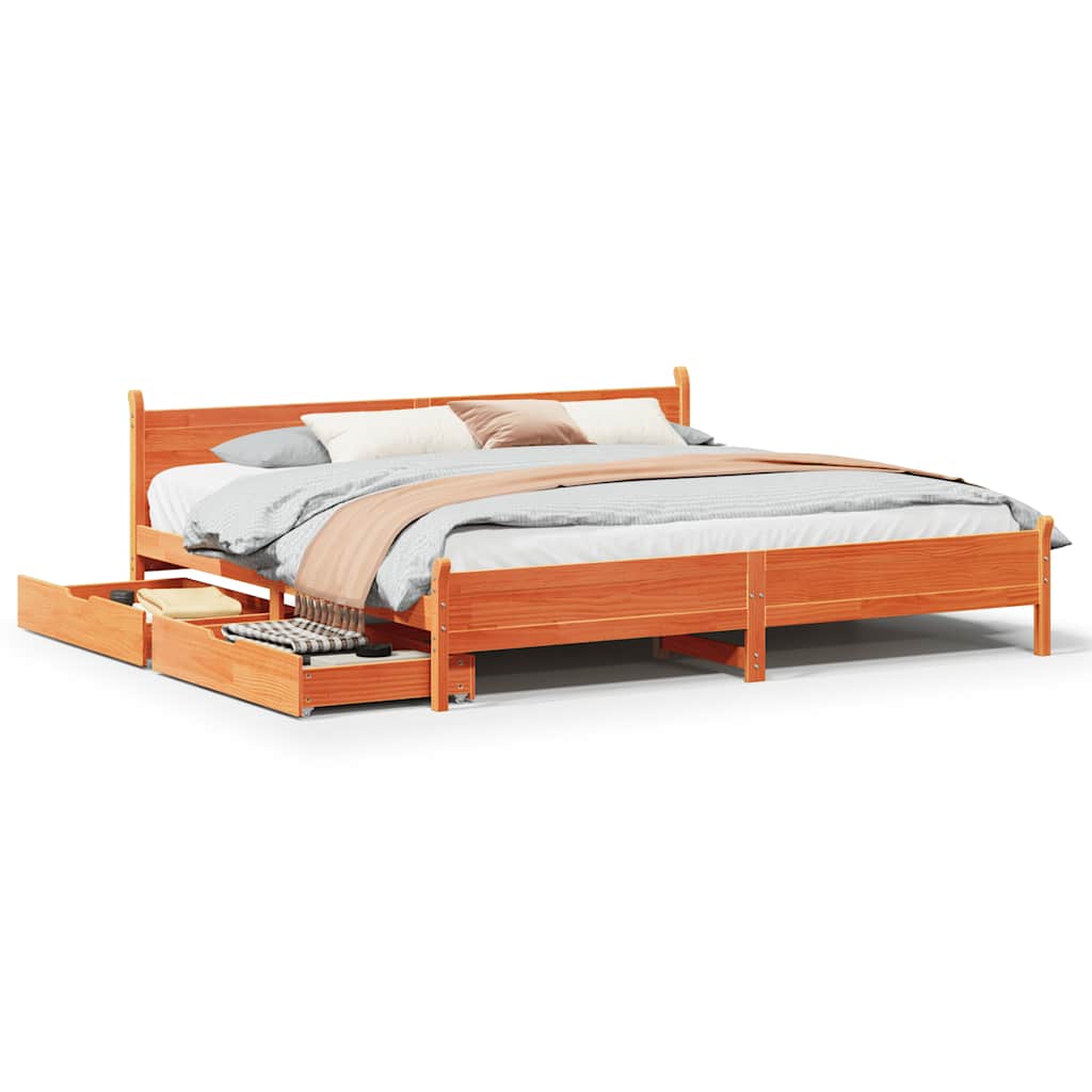 Bedframe zonder matras massief grenenhout wasbruin 200x200 cm is nu te koop bij PeponiXL, paradijselijk wonen!