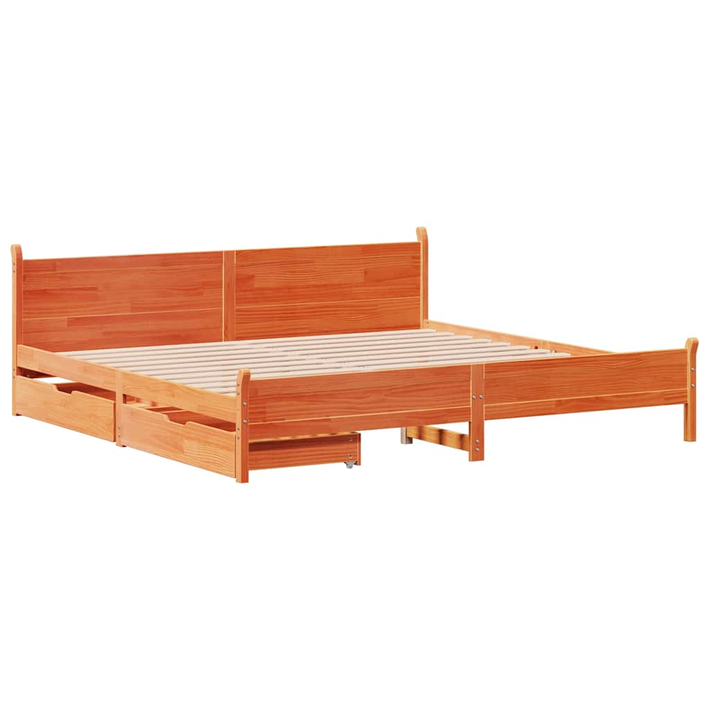Bedframe zonder matras massief grenenhout wasbruin 200x200 cm is nu te koop bij PeponiXL, paradijselijk wonen!