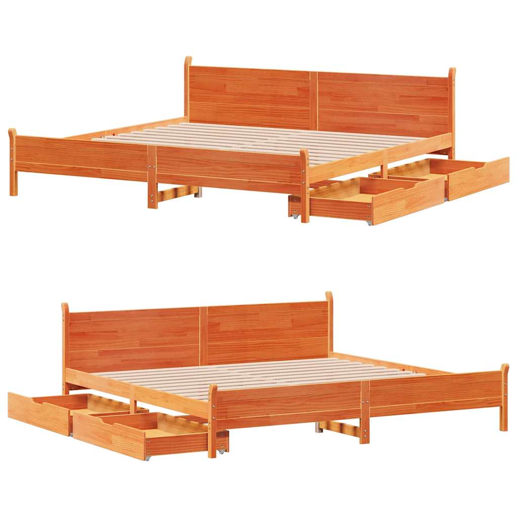 Bedframe zonder matras massief grenenhout wasbruin 200x200 cm is nu te koop bij PeponiXL, paradijselijk wonen!