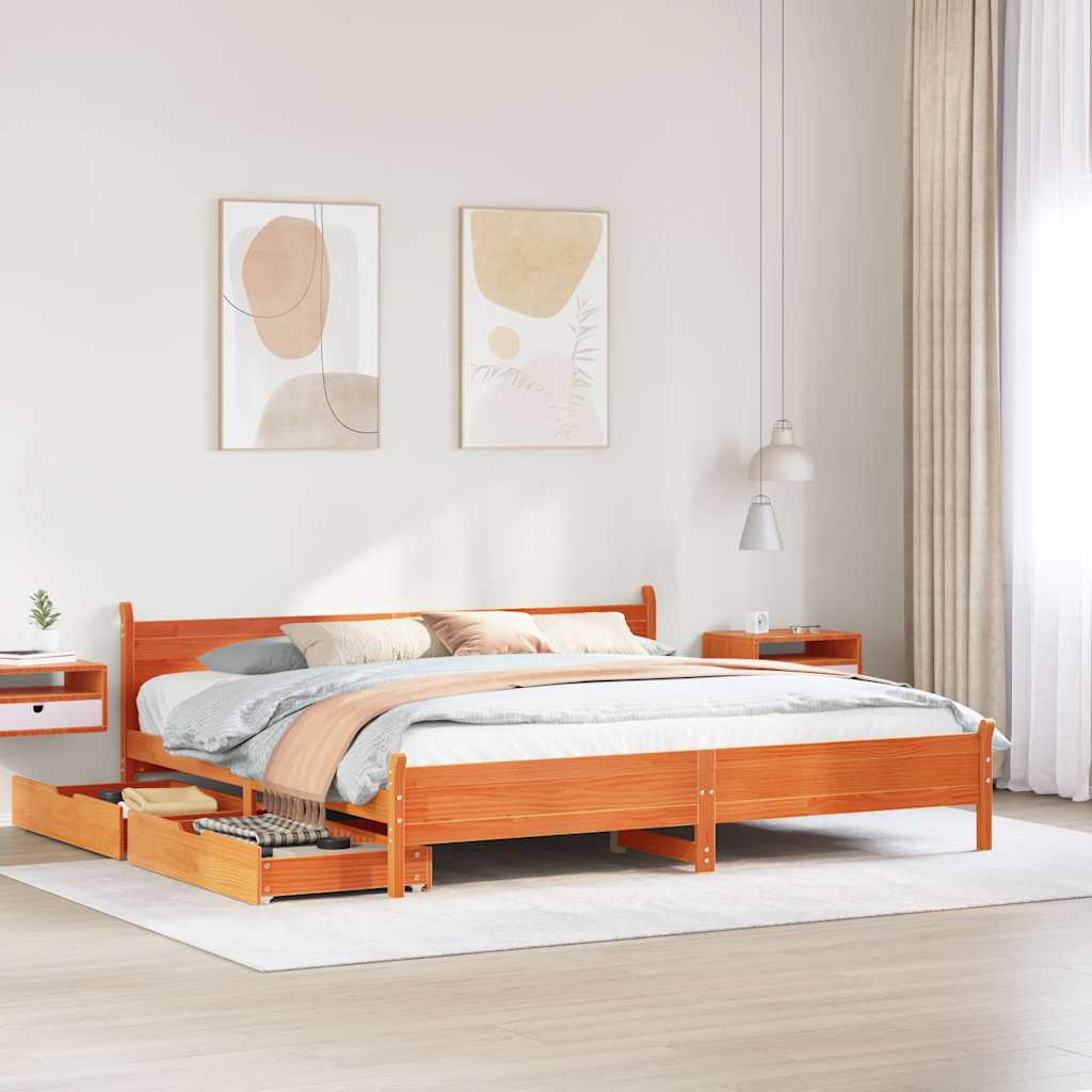 Bedframe zonder matras massief grenenhout wasbruin 200x200 cm is nu te koop bij PeponiXL, paradijselijk wonen!