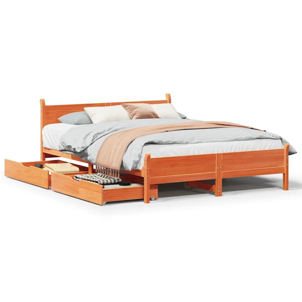 Bedframe zonder matras massief grenenhout wasbruin 150x200 cm is nu te koop bij PeponiXL, paradijselijk wonen!