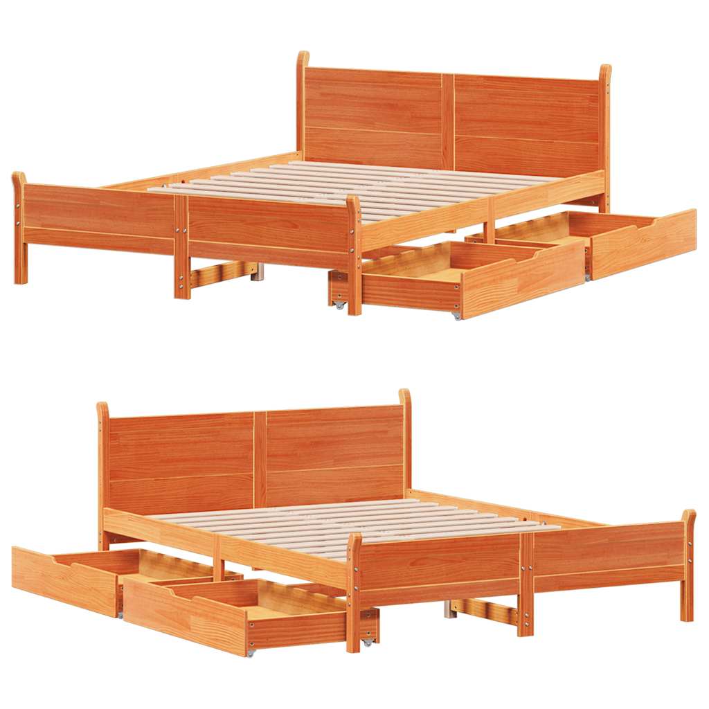 Bedframe zonder matras massief grenenhout wasbruin 150x200 cm is nu te koop bij PeponiXL, paradijselijk wonen!
