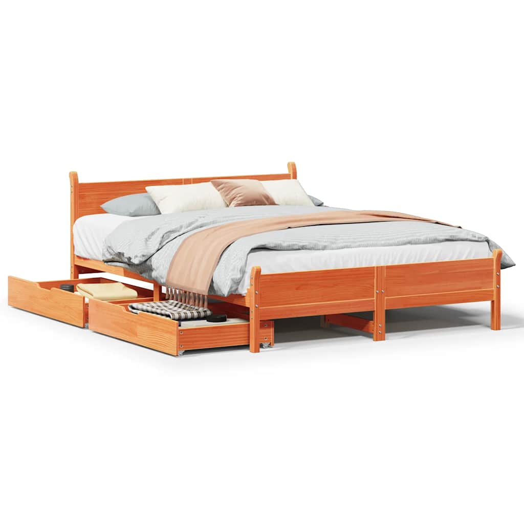 Bedframe zonder matras massief grenenhout wasbruin 150x200 cm is nu te koop bij PeponiXL, paradijselijk wonen!