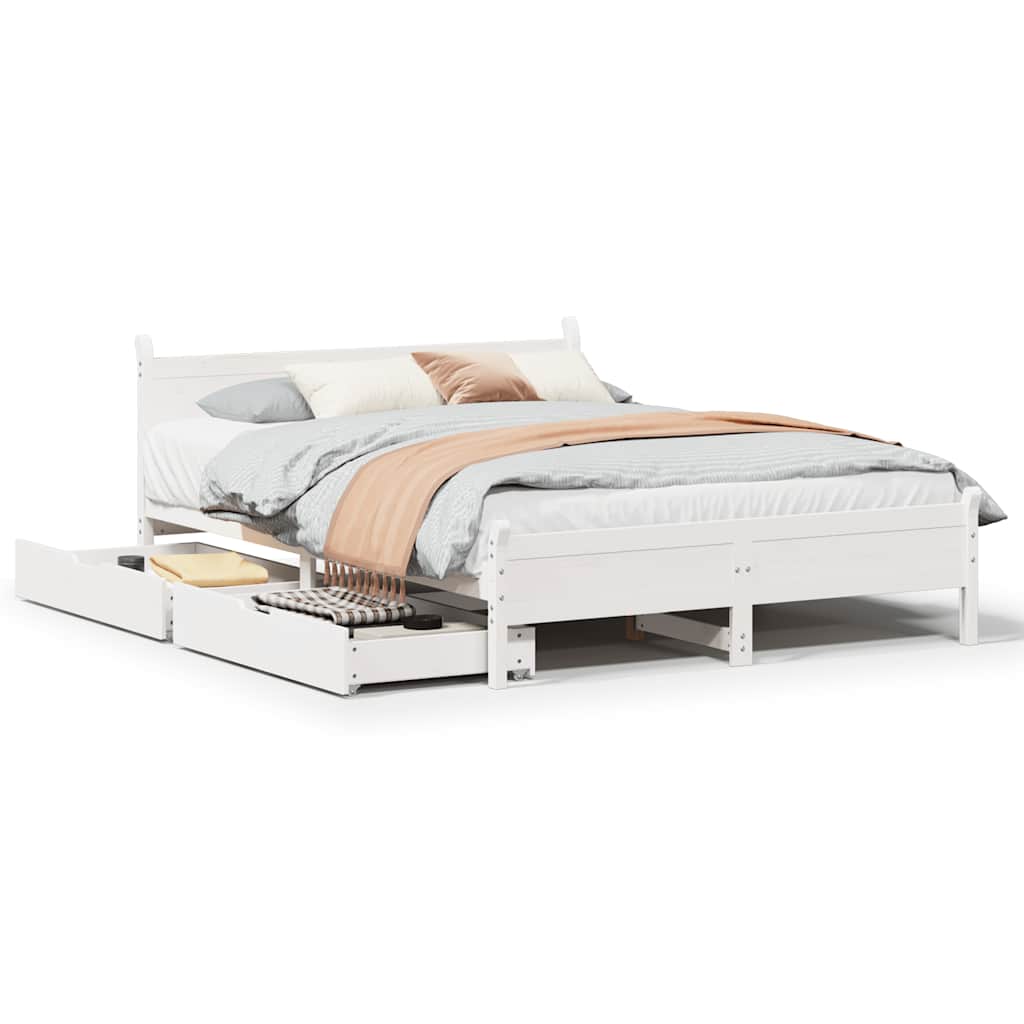 Bedframe zonder matras massief grenenhout wit 120x190 cm