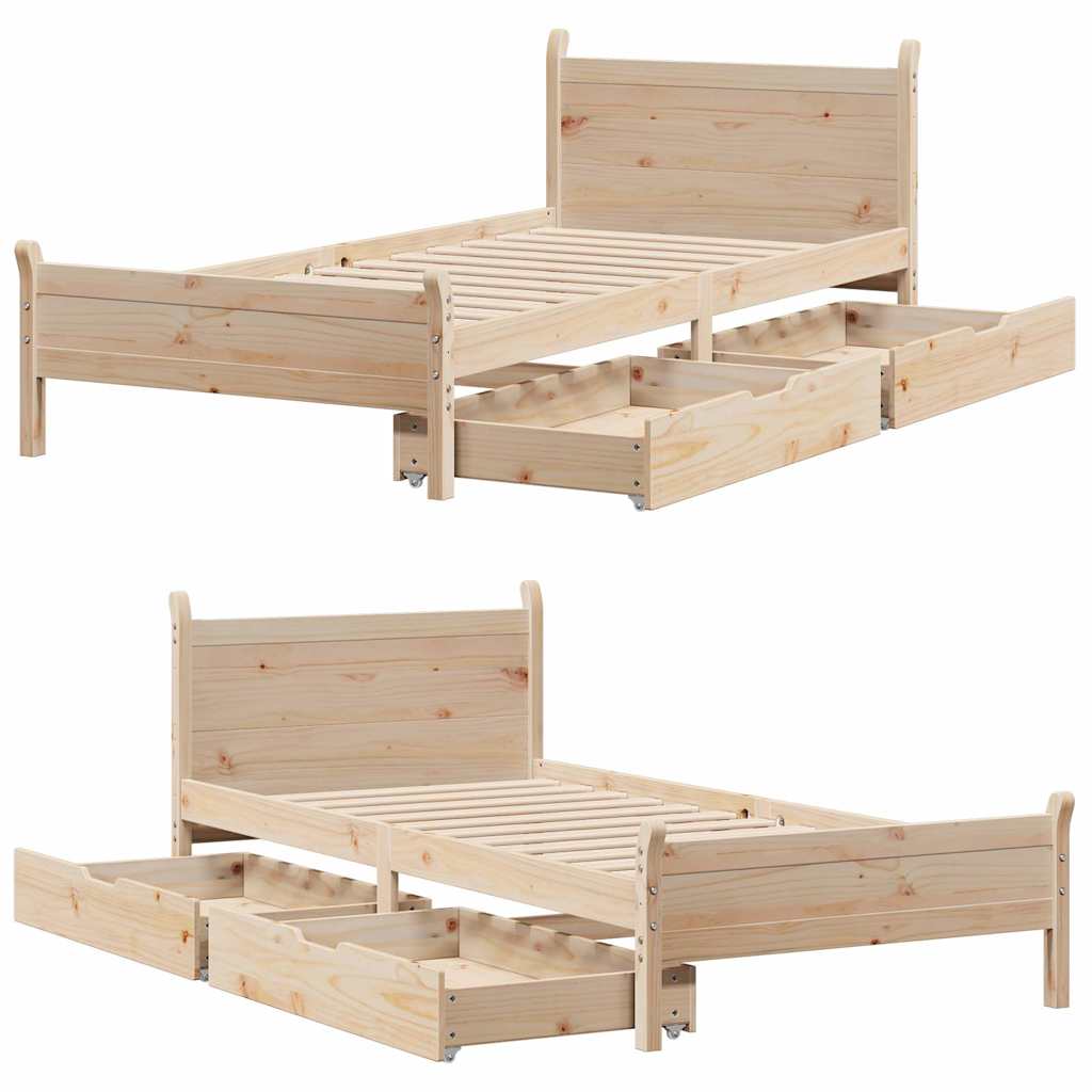 Bedframe zonder matras massief grenenhout 75x190 cm