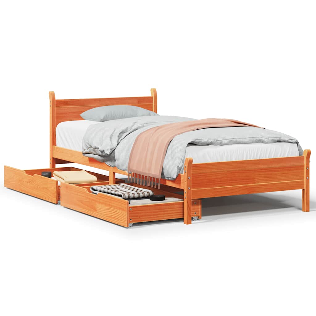 Bedframe zonder matras massief grenenhout wasbruin 75x190 cm is nu te koop bij PeponiXL, paradijselijk wonen!