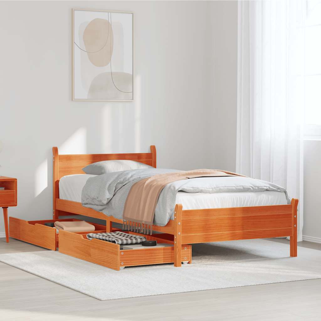 Bedframe zonder matras massief grenenhout wasbruin 75x190 cm is nu te koop bij PeponiXL, paradijselijk wonen!