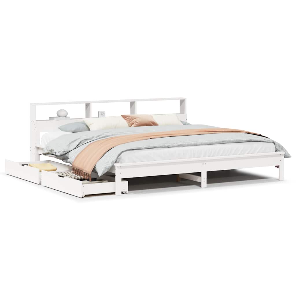 Bed met boekenkast zonder matras grenenhout wit 200x200 cm is nu te koop bij PeponiXL, paradijselijk wonen!