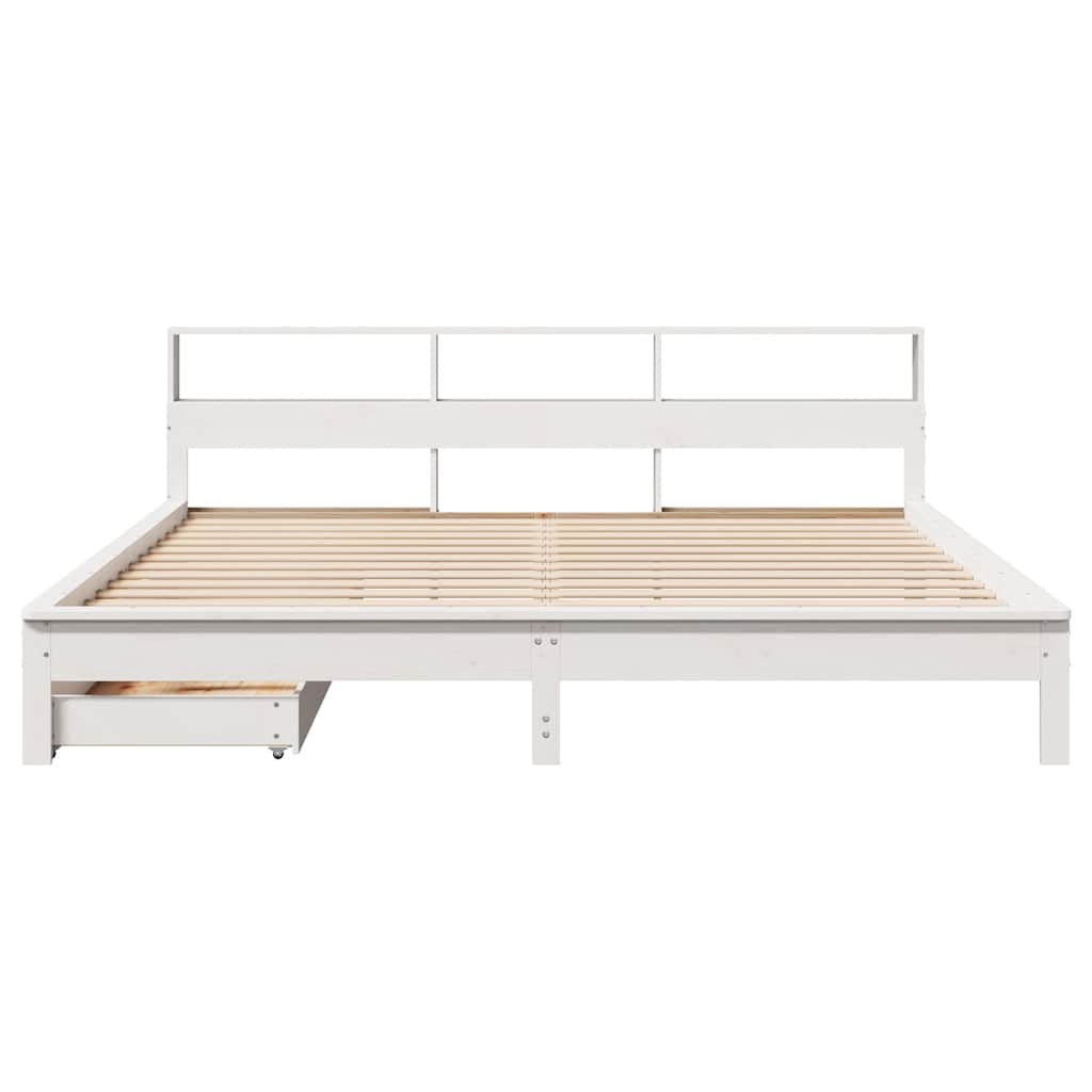 Bed met boekenkast zonder matras grenenhout wit 200x200 cm is nu te koop bij PeponiXL, paradijselijk wonen!