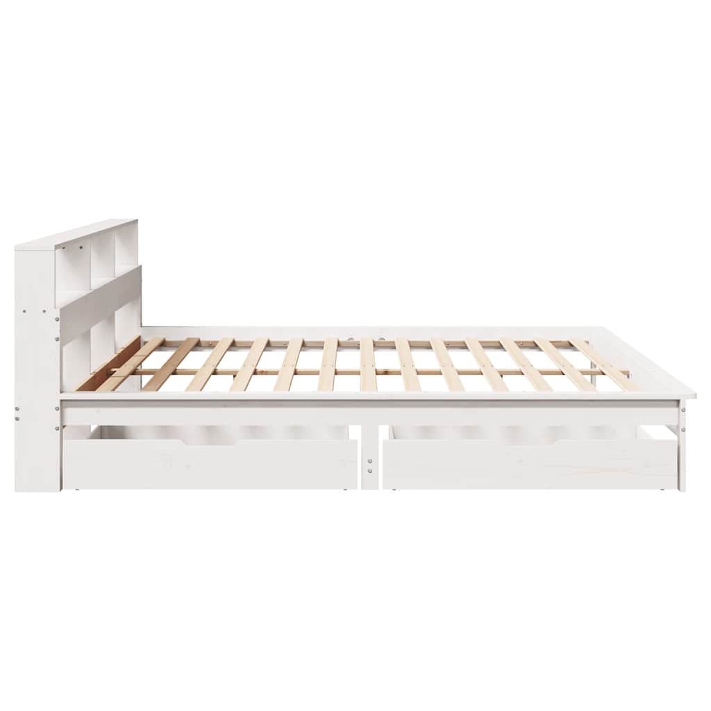 Bed met boekenkast zonder matras grenenhout wit 200x200 cm is nu te koop bij PeponiXL, paradijselijk wonen!