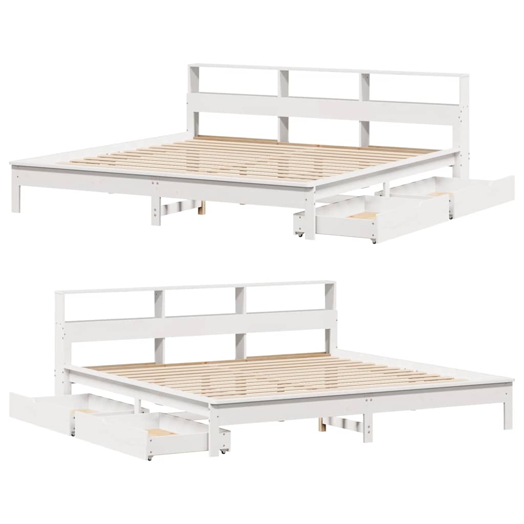Bed met boekenkast zonder matras grenenhout wit 200x200 cm is nu te koop bij PeponiXL, paradijselijk wonen!