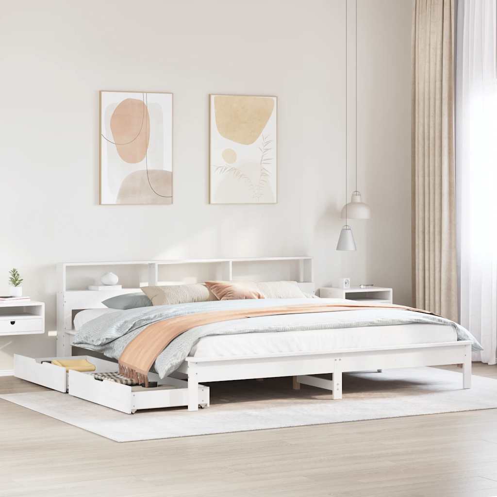 Bed met boekenkast zonder matras grenenhout wit 200x200 cm is nu te koop bij PeponiXL, paradijselijk wonen!