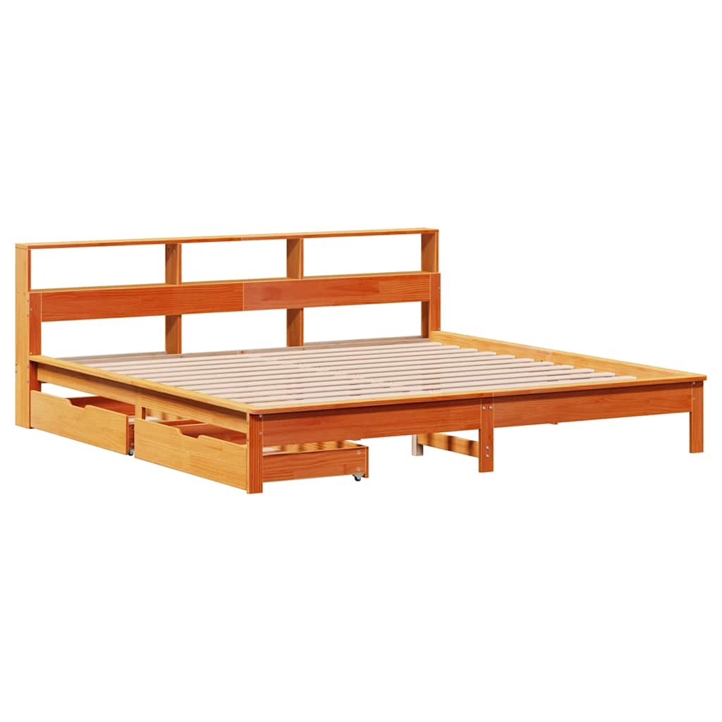 Bed met boekenkast zonder matras grenenhout wasbruin 200x200 cm is nu te koop bij PeponiXL, paradijselijk wonen!