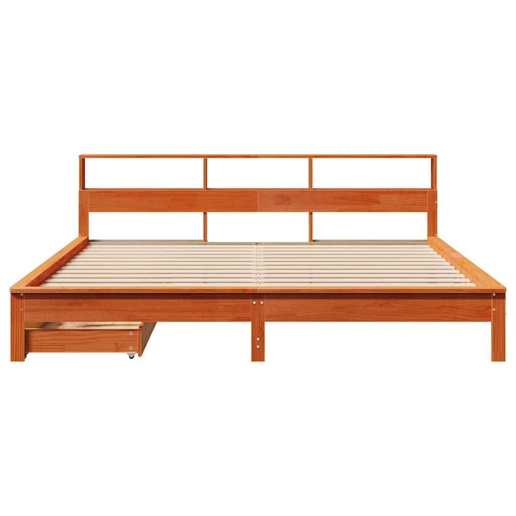 Bed met boekenkast zonder matras grenenhout wasbruin 200x200 cm is nu te koop bij PeponiXL, paradijselijk wonen!