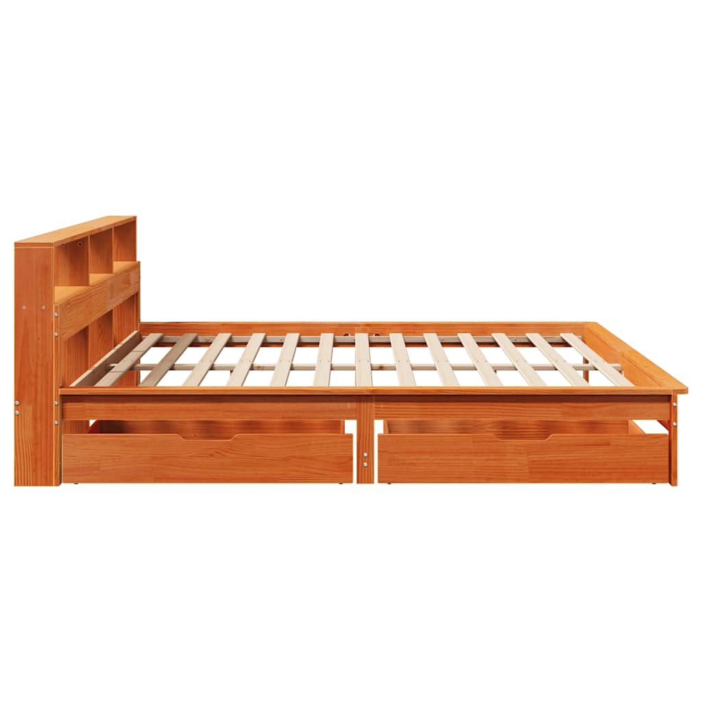 Bed met boekenkast zonder matras grenenhout wasbruin 200x200 cm is nu te koop bij PeponiXL, paradijselijk wonen!