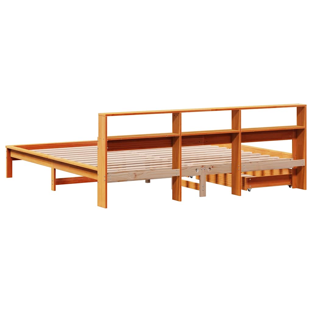 Bed met boekenkast zonder matras grenenhout wasbruin 200x200 cm is nu te koop bij PeponiXL, paradijselijk wonen!