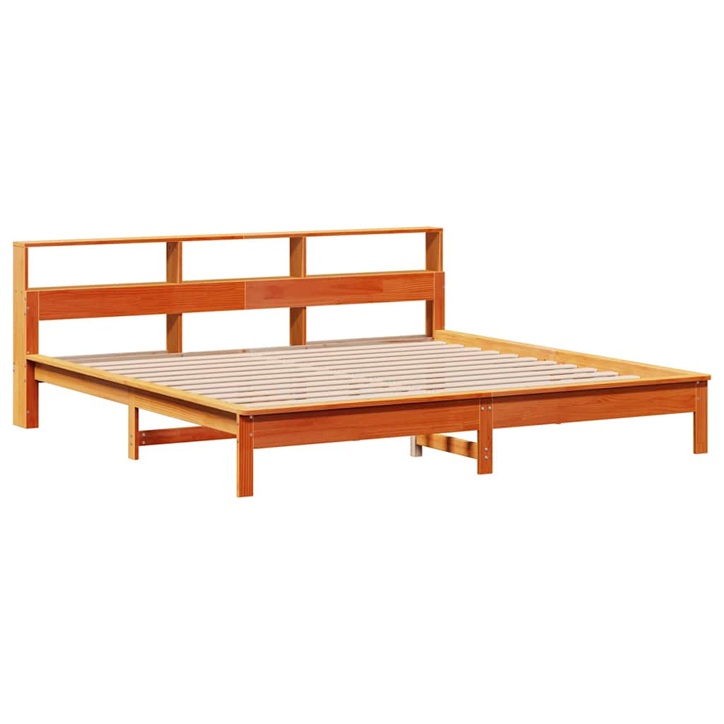 Bed met boekenkast zonder matras grenenhout wasbruin 200x200 cm is nu te koop bij PeponiXL, paradijselijk wonen!