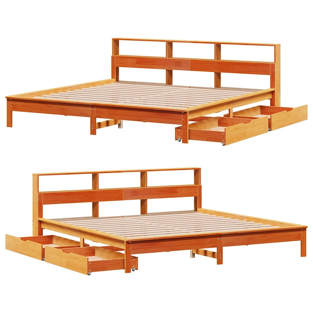 Bed met boekenkast zonder matras grenenhout wasbruin 200x200 cm is nu te koop bij PeponiXL, paradijselijk wonen!