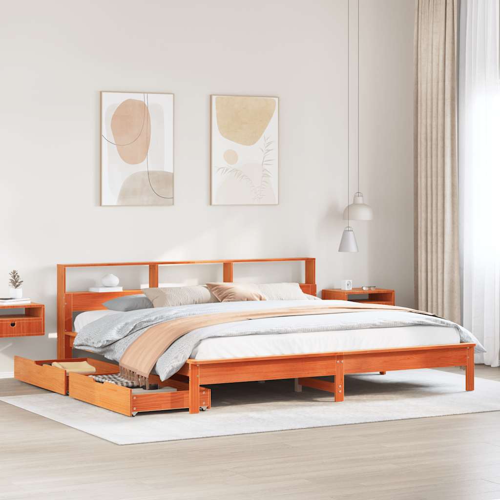 Bed met boekenkast zonder matras grenenhout wasbruin 200x200 cm is nu te koop bij PeponiXL, paradijselijk wonen!