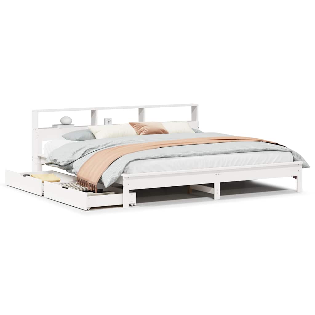 Bed met boekenkast zonder matras grenenhout wit 180x200 cm is nu te koop bij PeponiXL, paradijselijk wonen!
