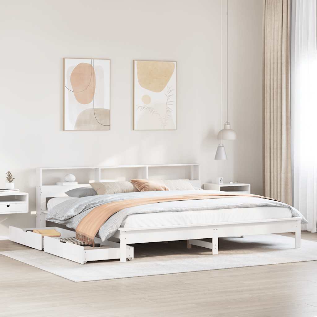Bed met boekenkast zonder matras grenenhout wit 180x200 cm is nu te koop bij PeponiXL, paradijselijk wonen!