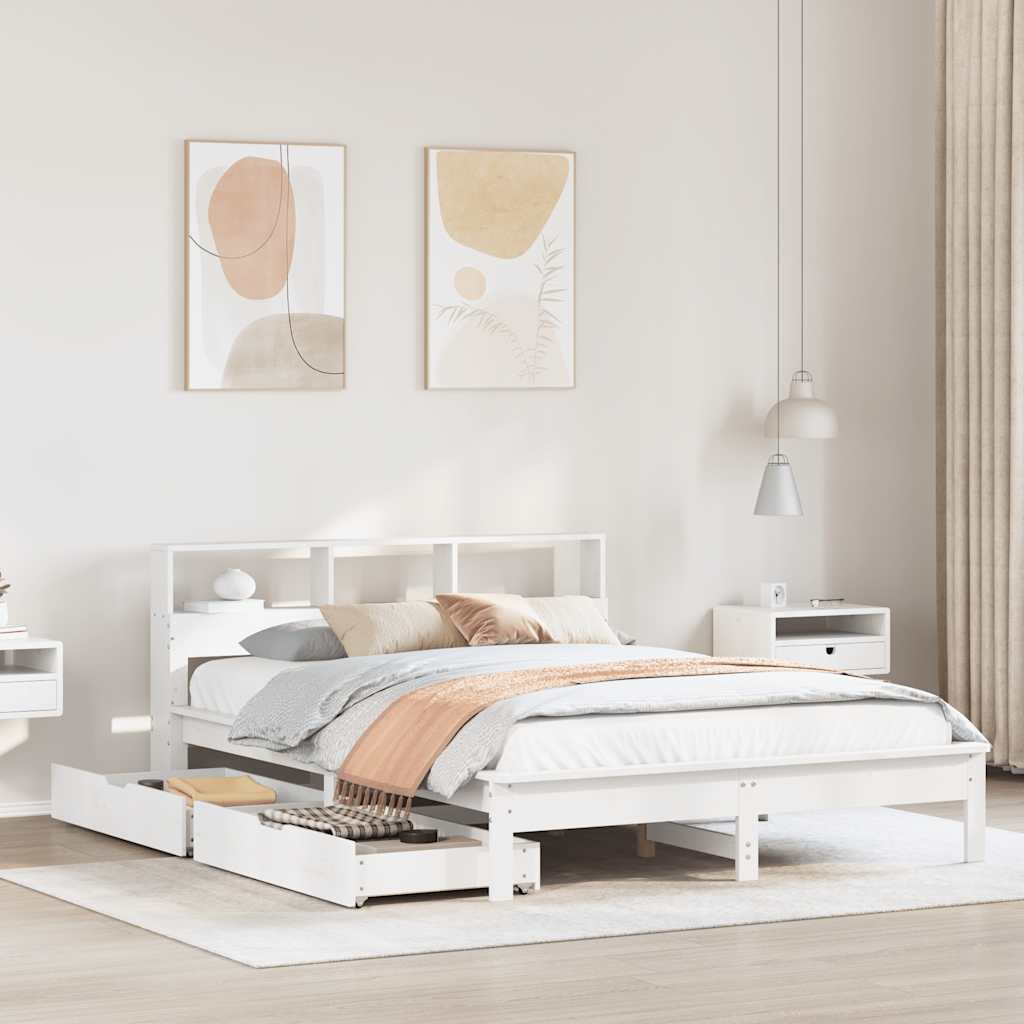 Bed met boekenkast zonder matras grenenhout wit 160x200 cm is nu te koop bij PeponiXL, paradijselijk wonen!