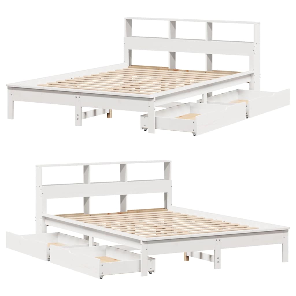 Bed met boekenkast zonder matras grenenhout wit 150x200 cm is nu te koop bij PeponiXL, paradijselijk wonen!