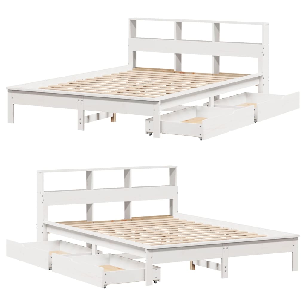 Bed met boekenkast zonder matras grenenhout wit 140x200 cm is nu te koop bij PeponiXL, paradijselijk wonen!