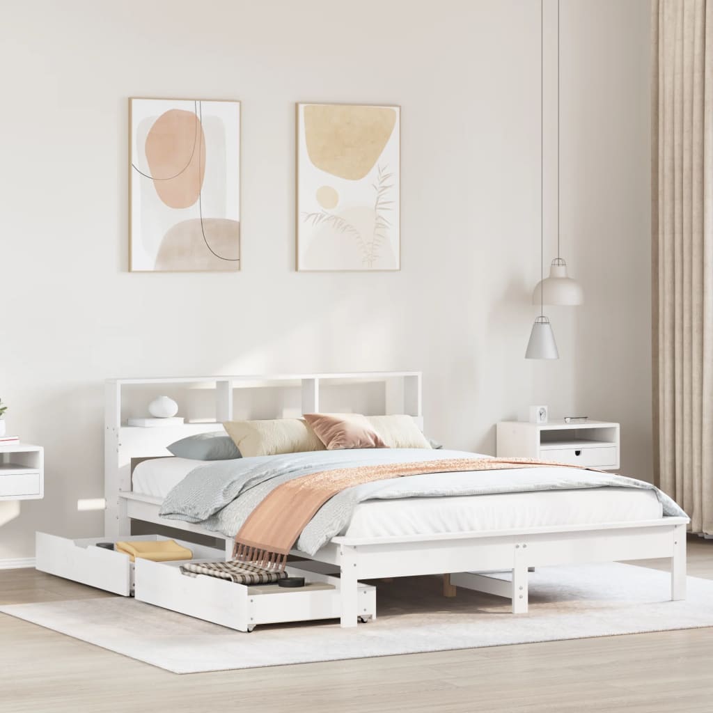Bed met boekenkast zonder matras grenenhout wit 140x200 cm is nu te koop bij PeponiXL, paradijselijk wonen!