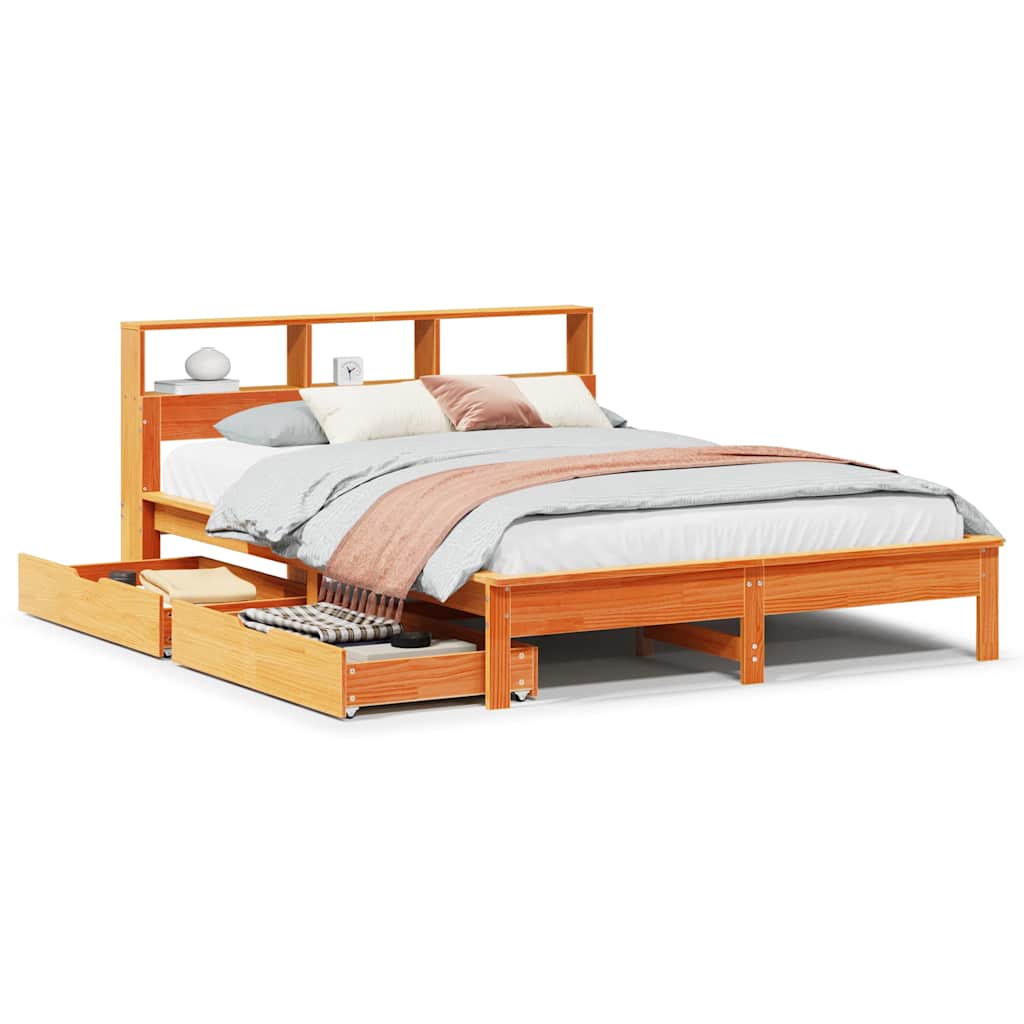 Bed met boekenkast zonder matras grenenhout wasbruin 120x200 cm is nu te koop bij PeponiXL, paradijselijk wonen!