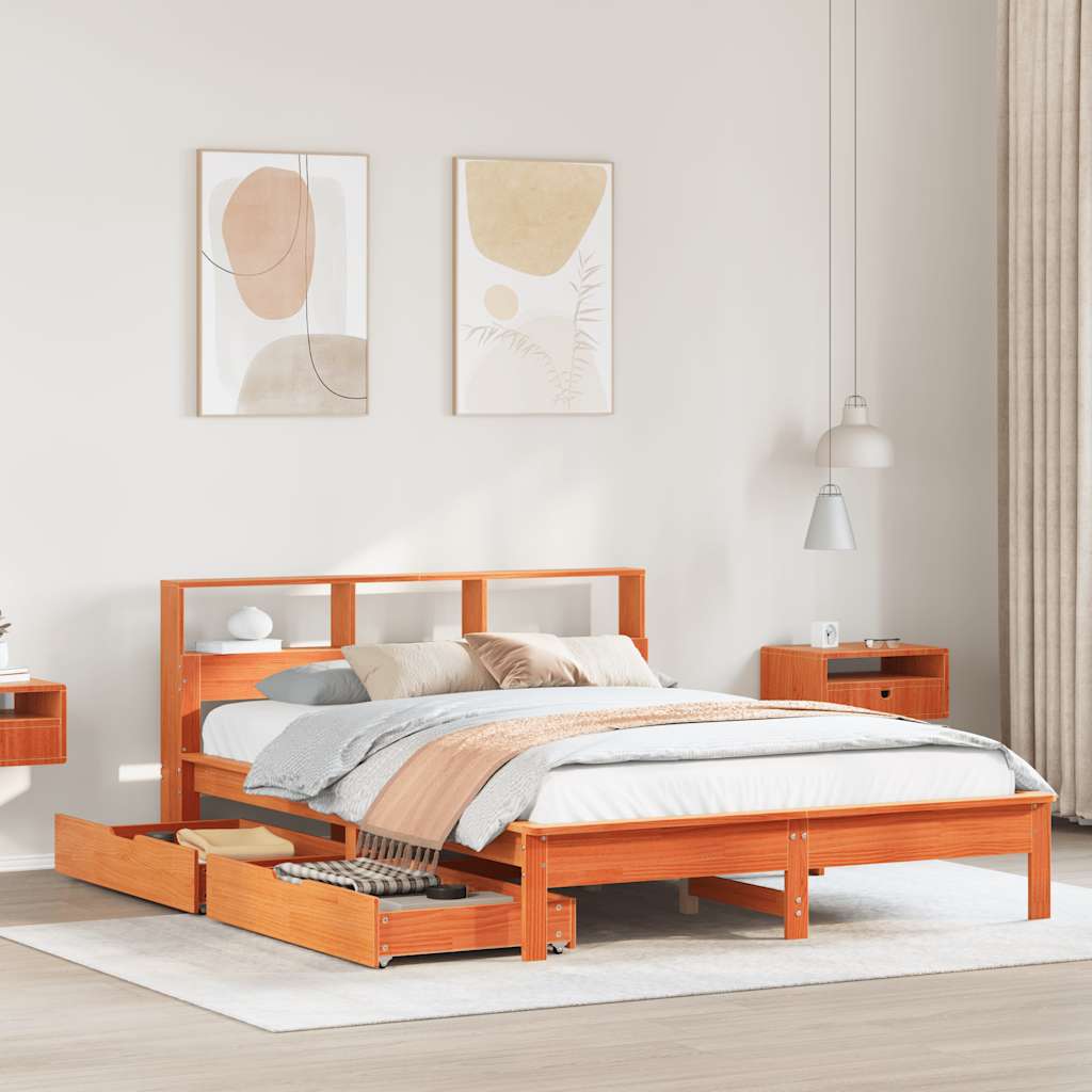 Bed met boekenkast zonder matras grenenhout wasbruin 120x200 cm is nu te koop bij PeponiXL, paradijselijk wonen!