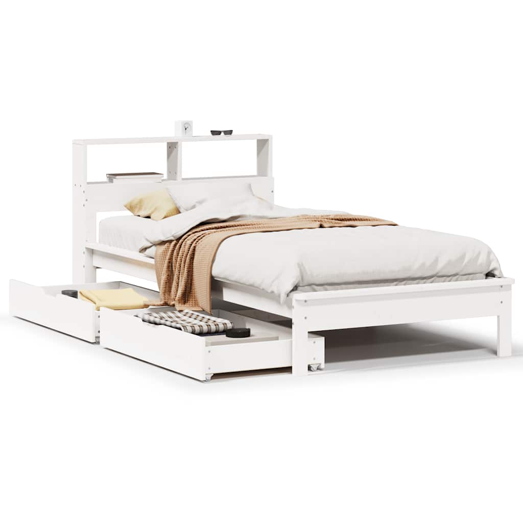 Bed met boekenkast zonder matras grenenhout wit 100x200 cm is nu te koop bij PeponiXL, paradijselijk wonen!