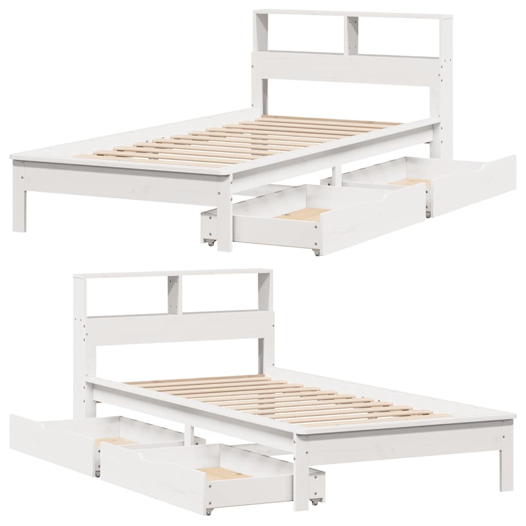 Bed met boekenkast zonder matras grenenhout wit 100x200 cm is nu te koop bij PeponiXL, paradijselijk wonen!