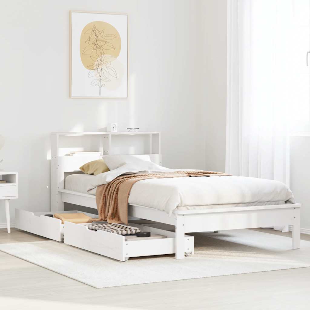Bed met boekenkast zonder matras grenenhout wit 100x200 cm is nu te koop bij PeponiXL, paradijselijk wonen!