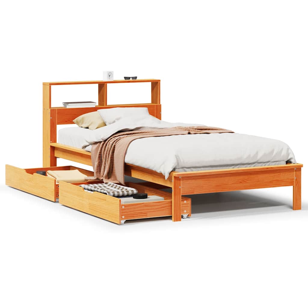 bed met boekenkast zonder matras grenenhout wasbruin 90x200 cm is nu te koop bij PeponiXL, paradijselijk wonen!