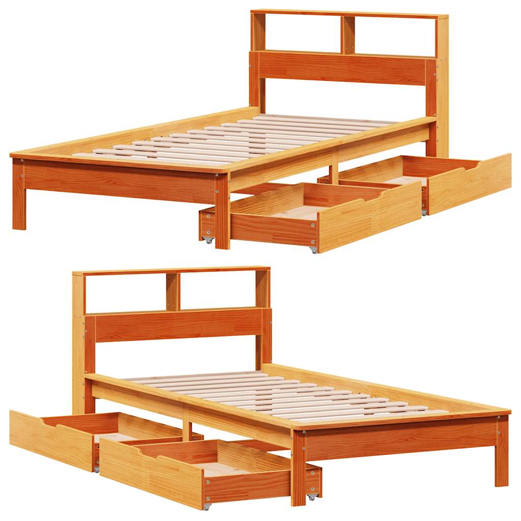 bed met boekenkast zonder matras grenenhout wasbruin 90x200 cm is nu te koop bij PeponiXL, paradijselijk wonen!