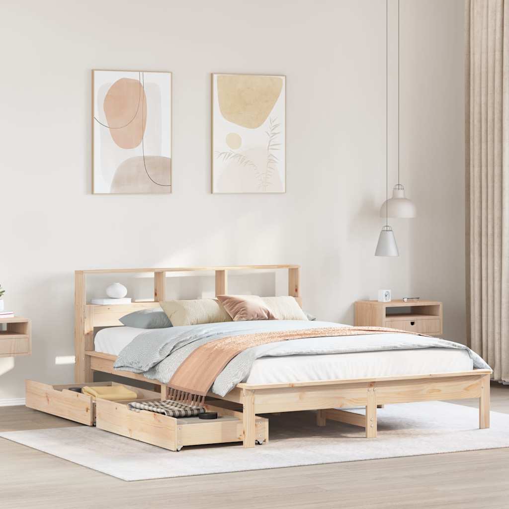 Bed met boekenkast zonder matras massief grenenhout 140x190 cm is nu te koop bij PeponiXL, paradijselijk wonen!