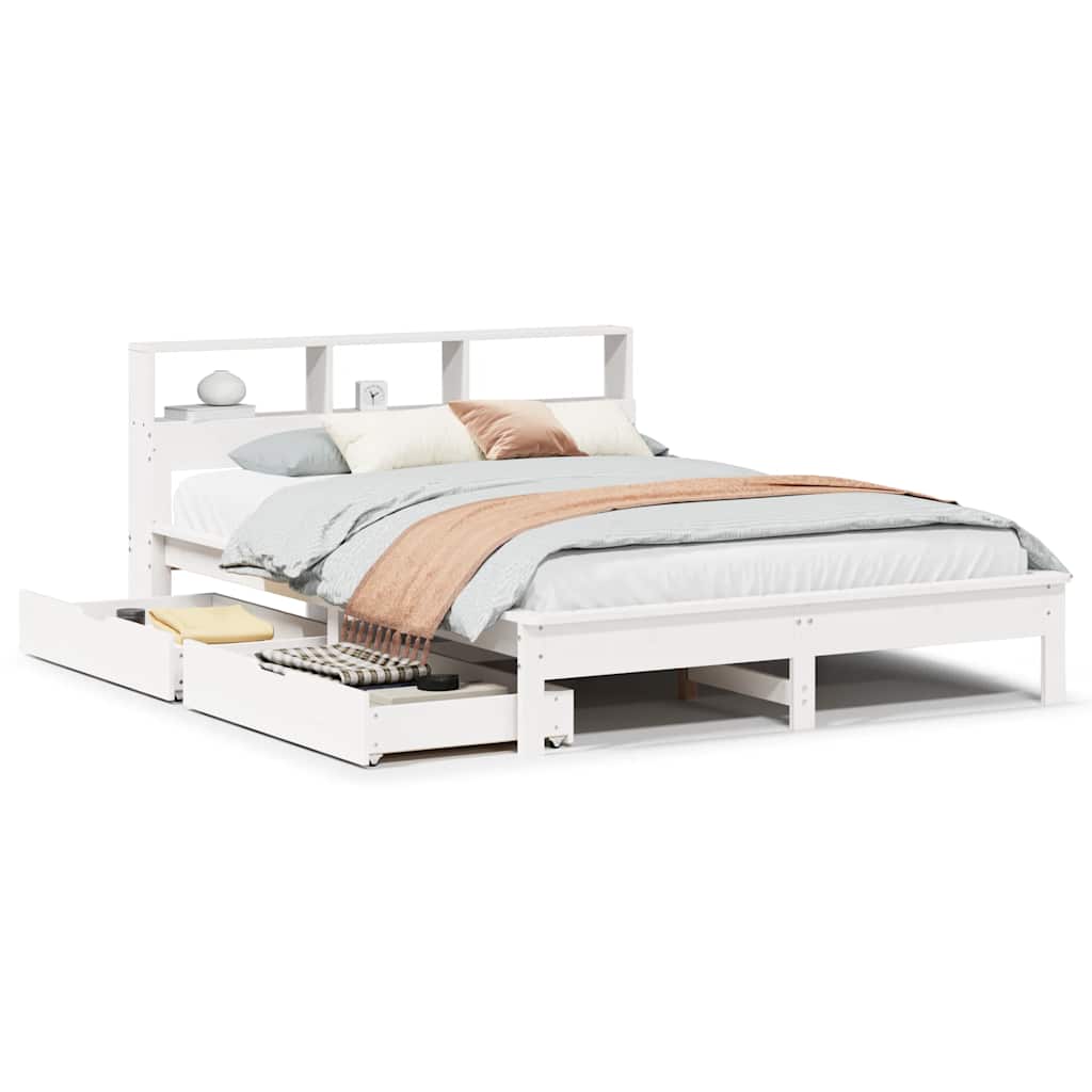 Bed met boekenkast zonder matras grenenhout wit 140x190 cm is nu te koop bij PeponiXL, paradijselijk wonen!