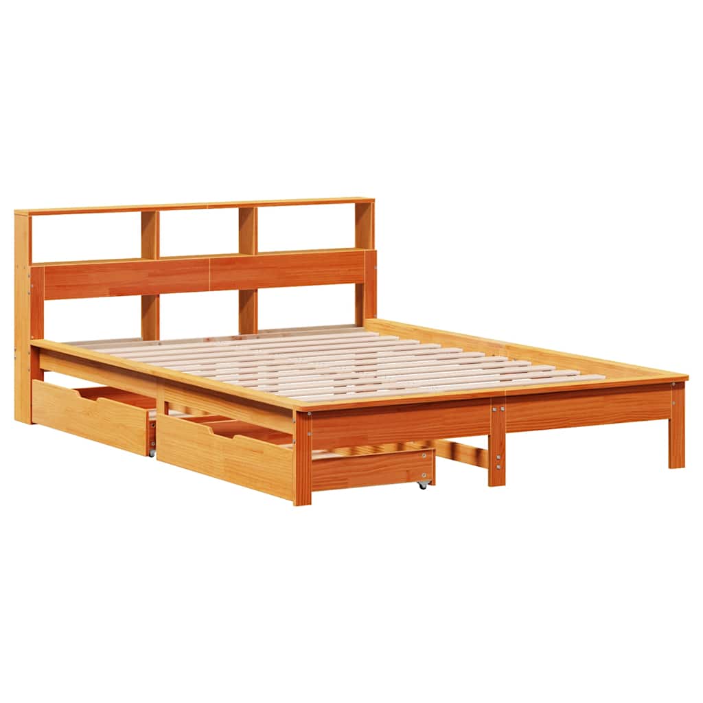 Bed met boekenkast zonder matras grenenhout wasbruin 140x190 cm is nu te koop bij PeponiXL, paradijselijk wonen!