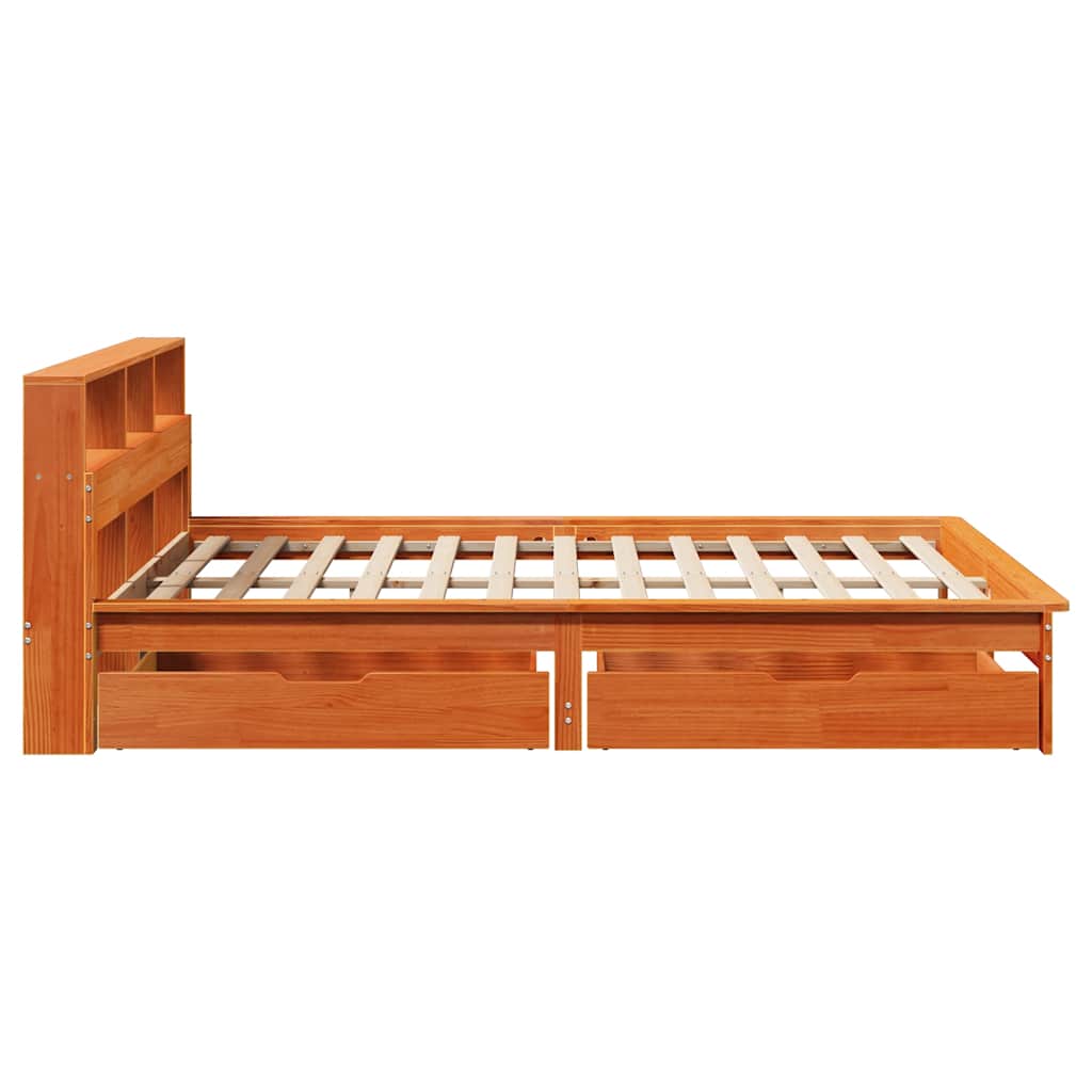 Bed met boekenkast zonder matras grenenhout wasbruin 140x190 cm is nu te koop bij PeponiXL, paradijselijk wonen!