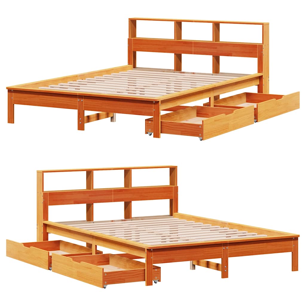 Bed met boekenkast zonder matras grenenhout wasbruin 140x190 cm is nu te koop bij PeponiXL, paradijselijk wonen!