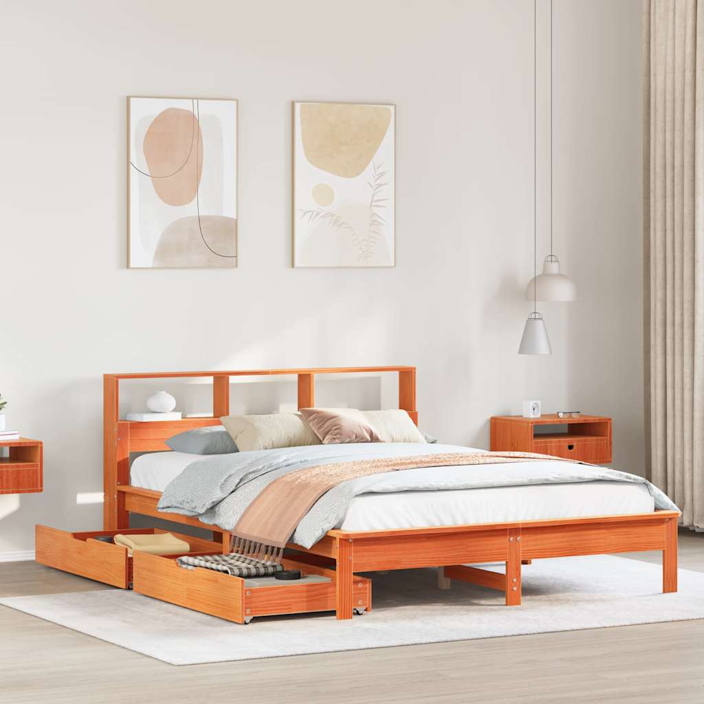 Bed met boekenkast zonder matras grenenhout wasbruin 140x190 cm is nu te koop bij PeponiXL, paradijselijk wonen!