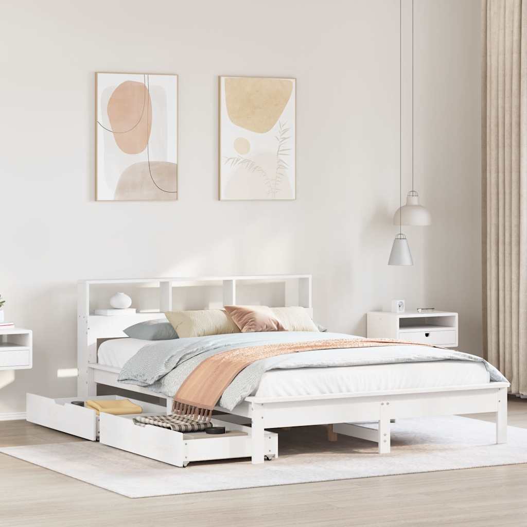 Bed met boekenkast zonder matras grenenhout wit 135x190 cm is nu te koop bij PeponiXL, paradijselijk wonen!