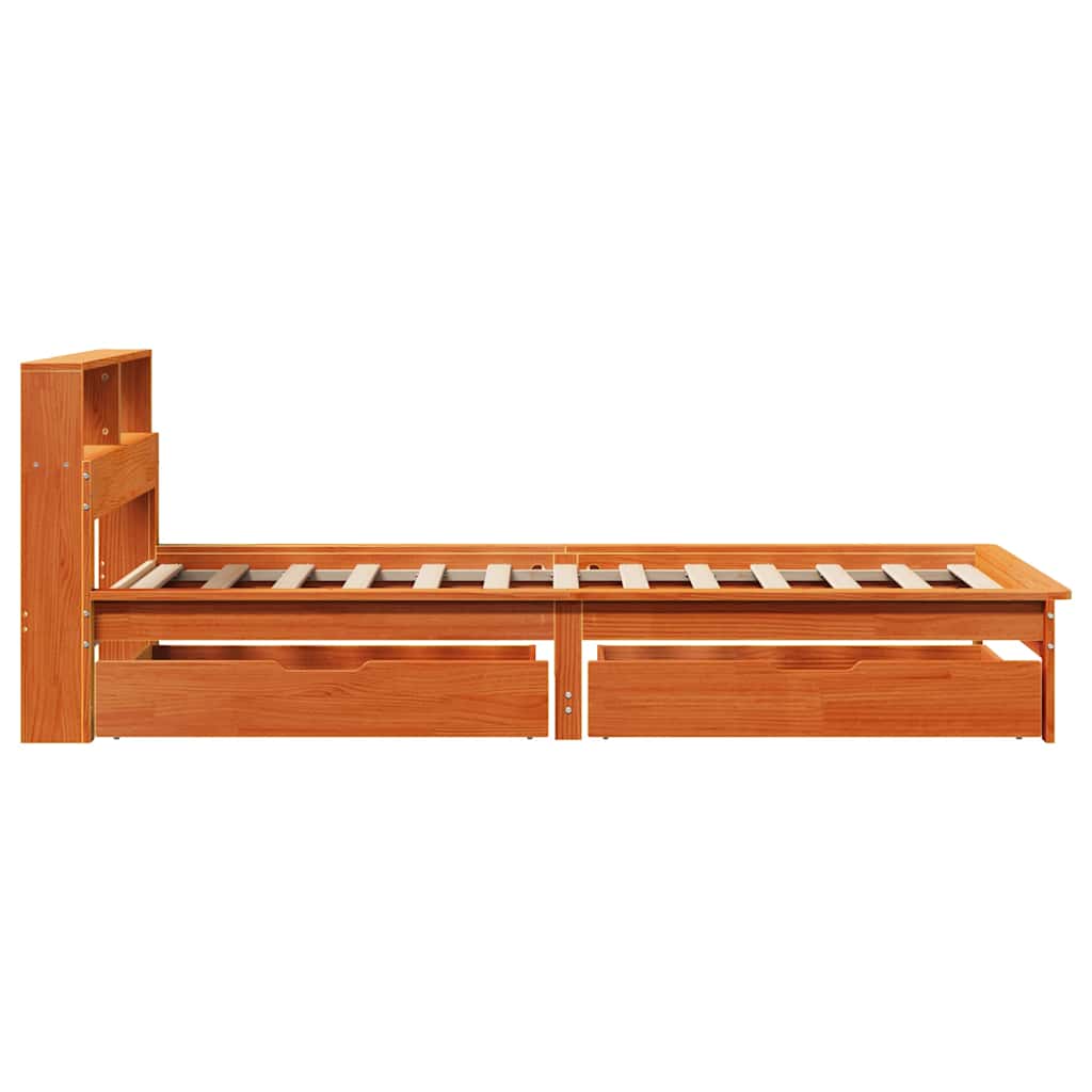 Bed met boekenkast zonder matras grenenhout wasbruin 90x190 cm is nu te koop bij PeponiXL, paradijselijk wonen!