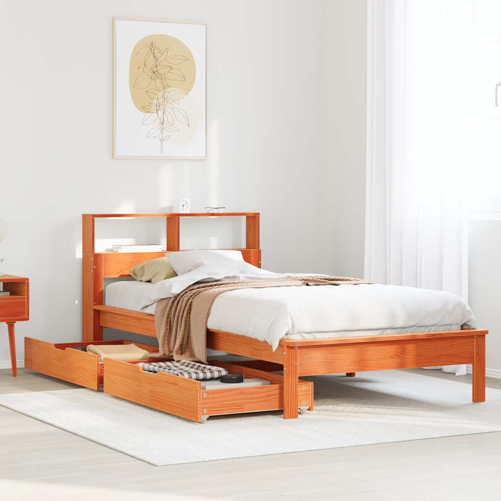 Bed met boekenkast zonder matras grenenhout wasbruin 90x190 cm is nu te koop bij PeponiXL, paradijselijk wonen!