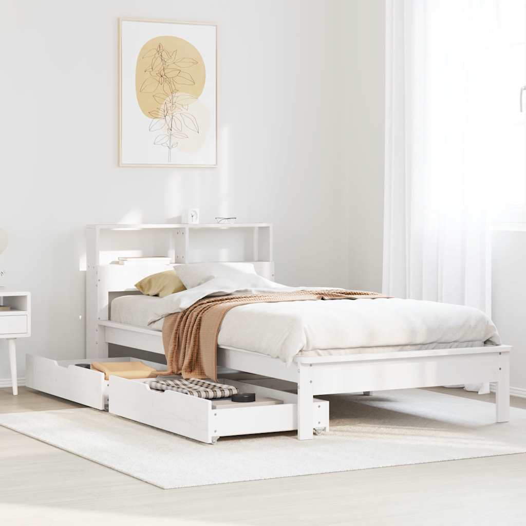 Bed met boekenkast zonder matras grenenhout wit 75x190 cm is nu te koop bij PeponiXL, paradijselijk wonen!